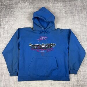 Vintage Nature Sweatshirt Mens Large Blue 90s Wolf Leader of the Pack Hoodie